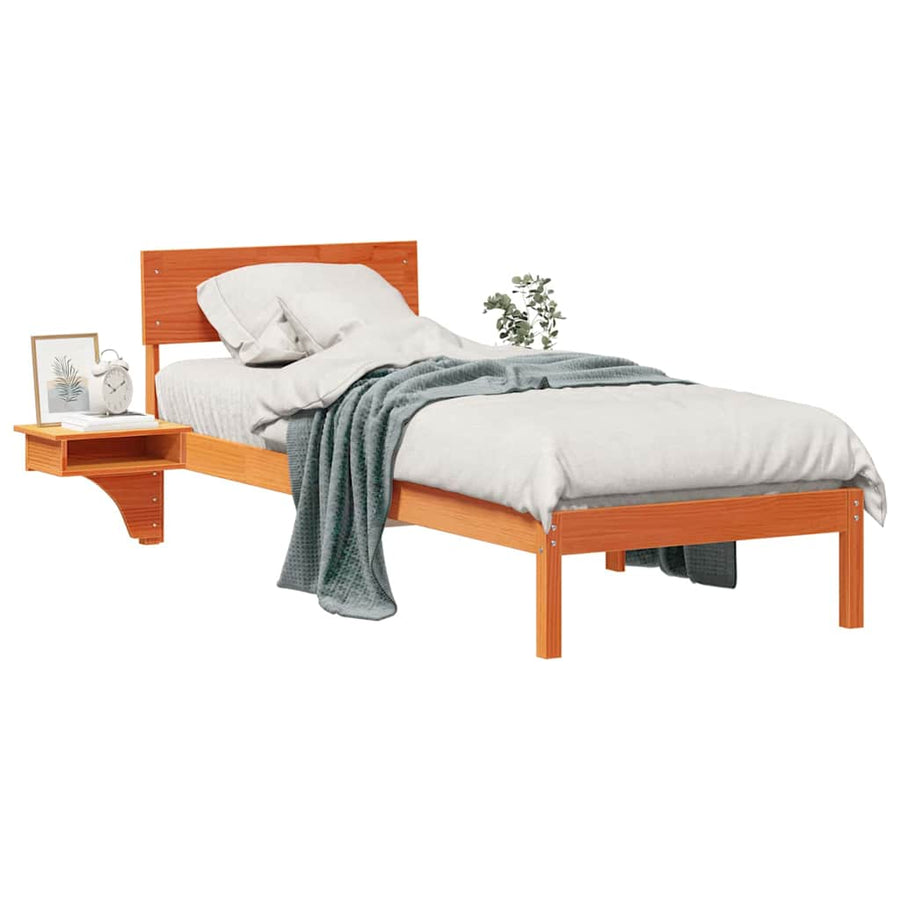 Bedframe met nachttafels met hoofdeinde Wasbruin 75 x 190 cm
