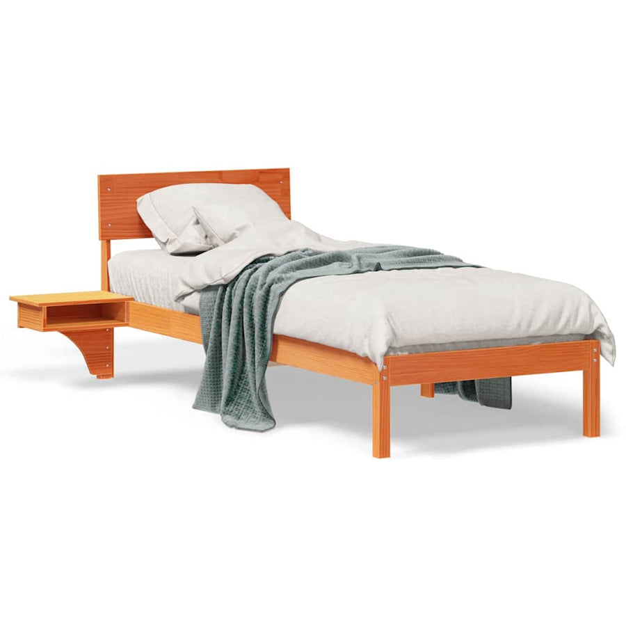 Bedframe met nachttafels met hoofdeinde Wasbruin 75 x 190 cm