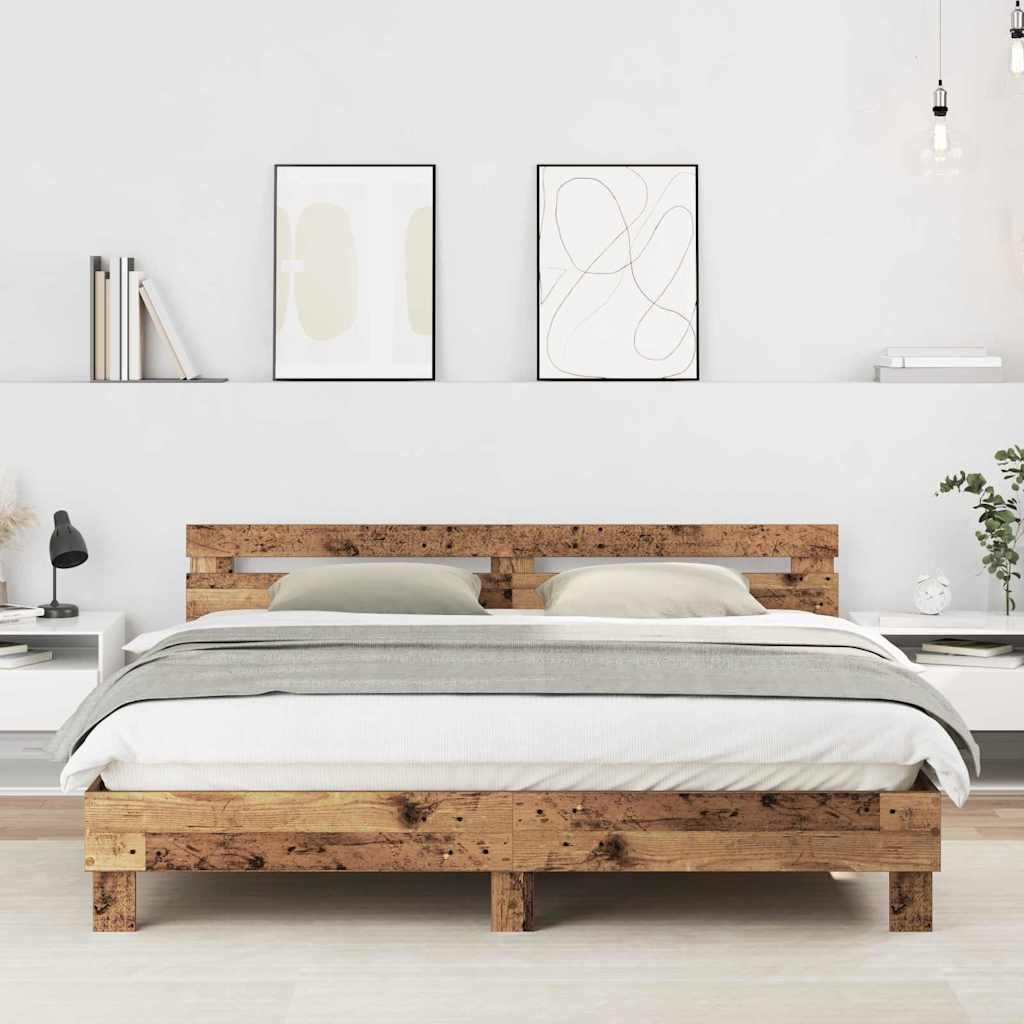 Bedframe Met Hoofdeinde Bewerkt Hout Oud Hout 180 x 200 cm