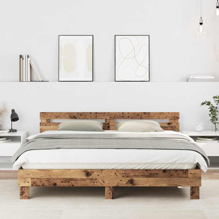 Bedframe Met Hoofdeinde Bewerkt Hout Oud Hout 180 x 200 cm