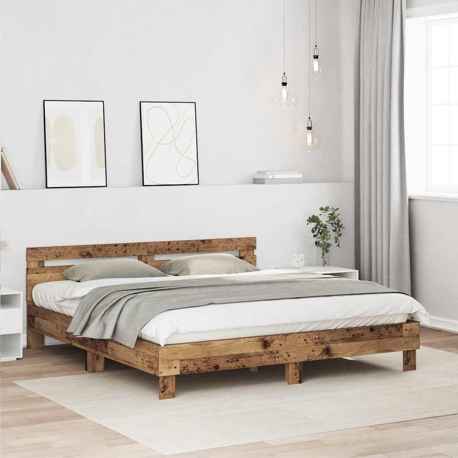 Bedframe Met Hoofdeinde Bewerkt Hout Oud Hout 180 x 200 cm