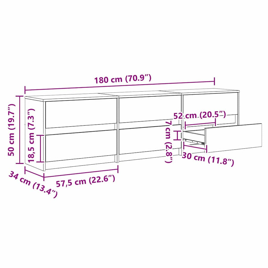 TV-kast Bruin 181 x 34 x 50 cm Spaanplaat en LED-lampen