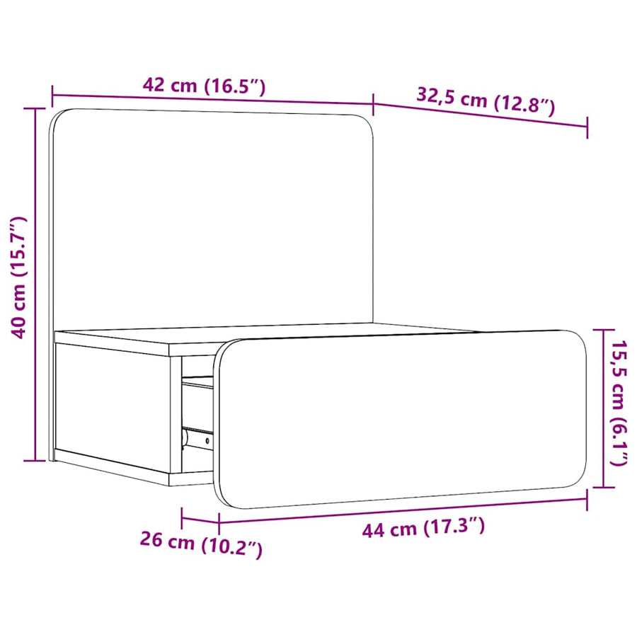 Wandbevestigde nachttafel met lade Wandgemonteerd Wit 44 x 32.5 x 40 cm