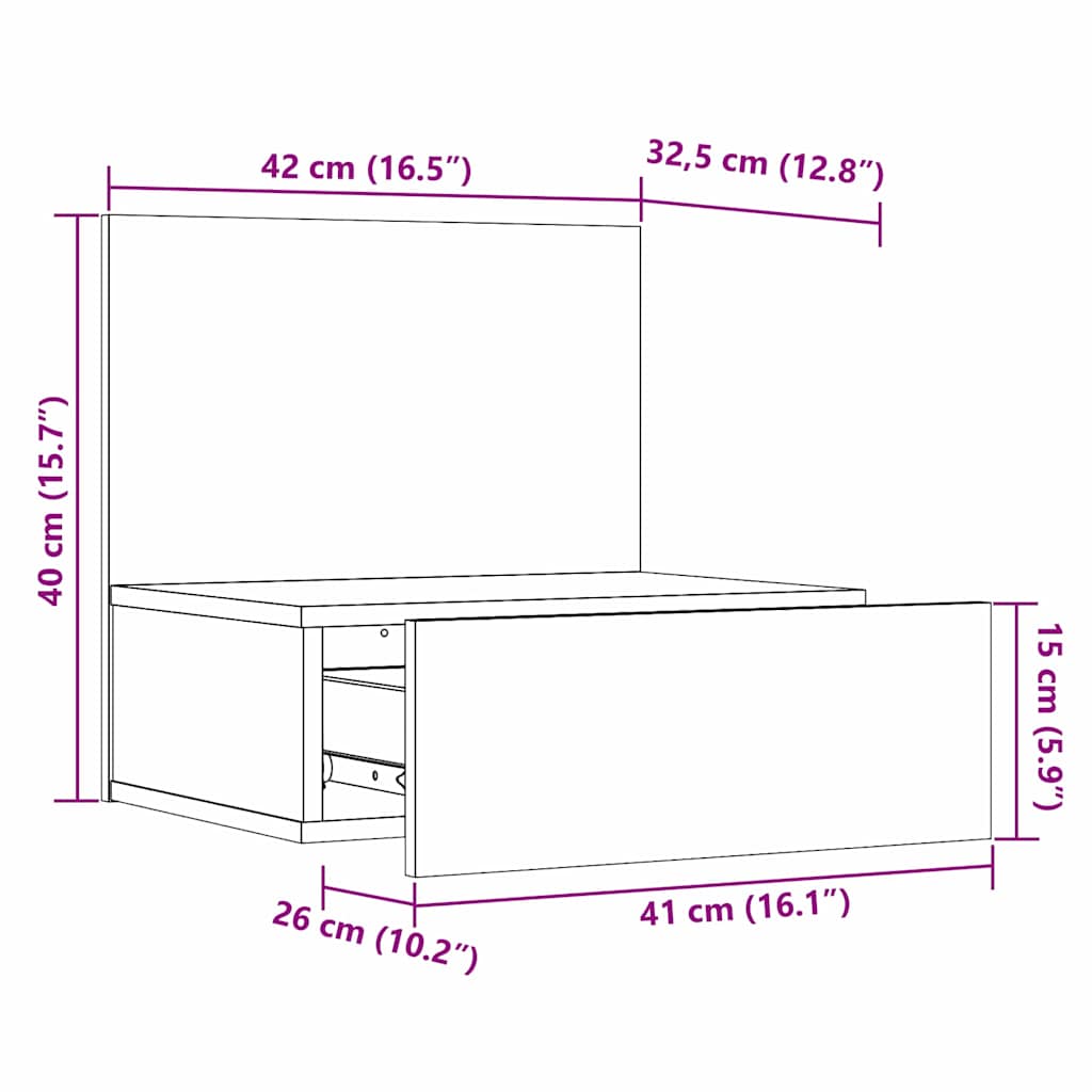 Wandbevestigde nachttafel met lade Wandgemonteerd Wit 42 x 32,5 x 40 cm