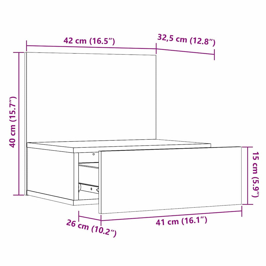 Wandbevestigde nachttafel met lade Wandgemonteerd Wit 42 x 32,5 x 40 cm