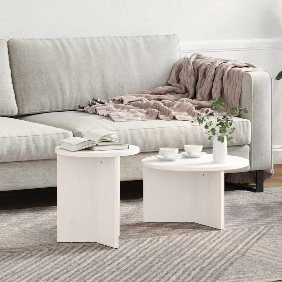 Koffietafel Set 2 pcs Wit 49 x 49 x 28 cm Massief grenenhout