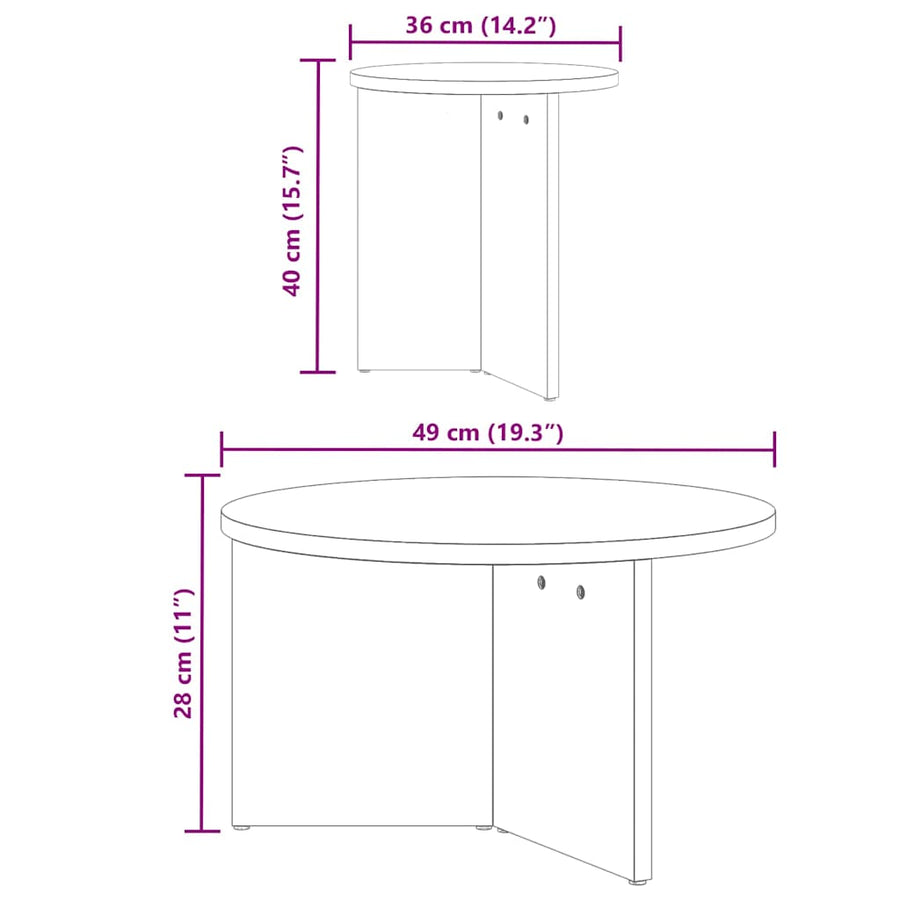 Koffietafel Set 2 pcs Wit 49 x 49 x 28 cm Massief grenenhout