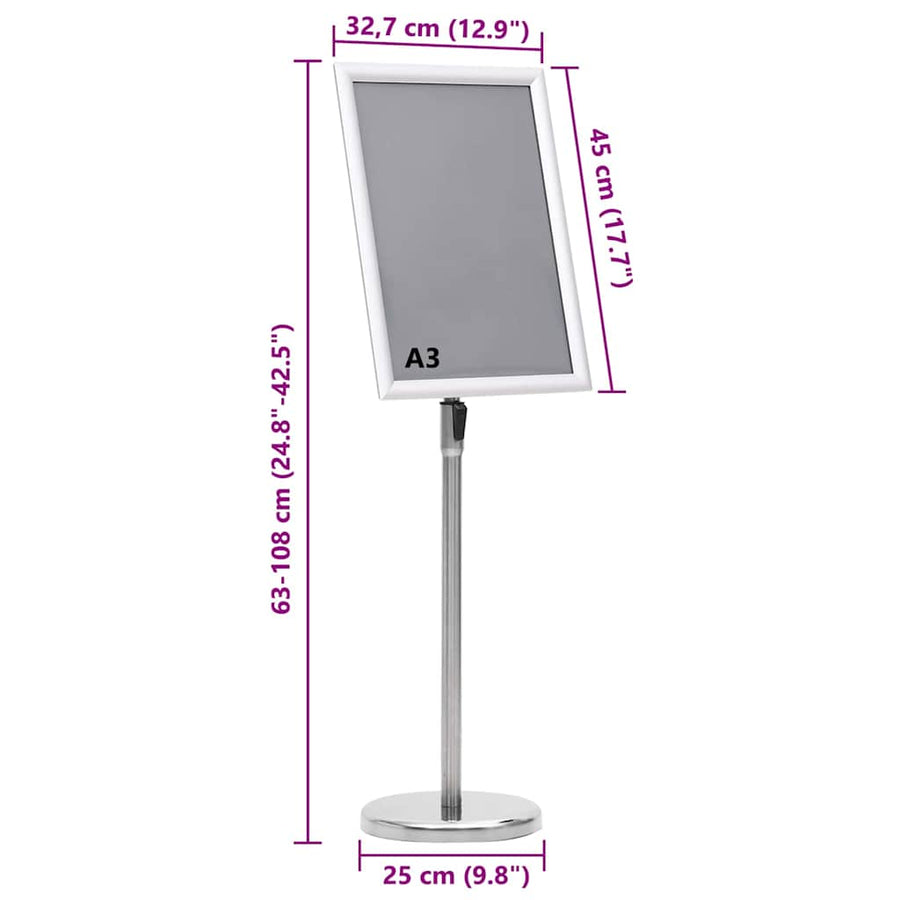 Posterstandaards 2 pcs Zilver 32.7 x 24 x 108 cm Aluminium