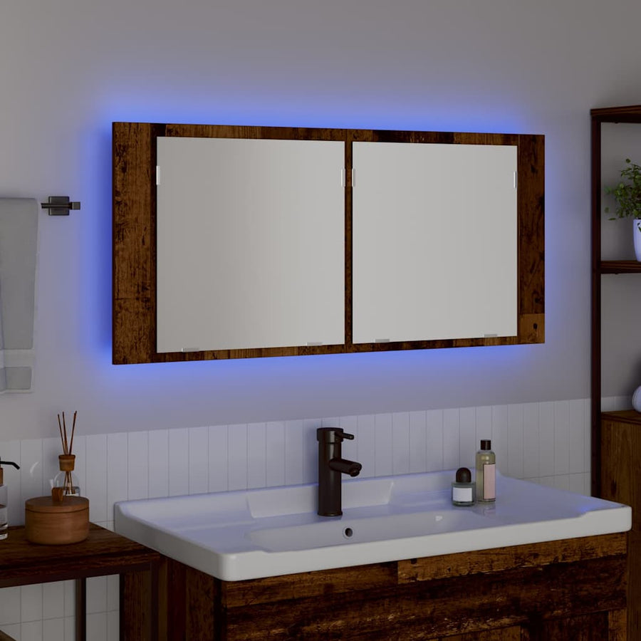 LED Spiegelkast met plank Oudhout 100 x 12 x 45 cm Bewerkt hout