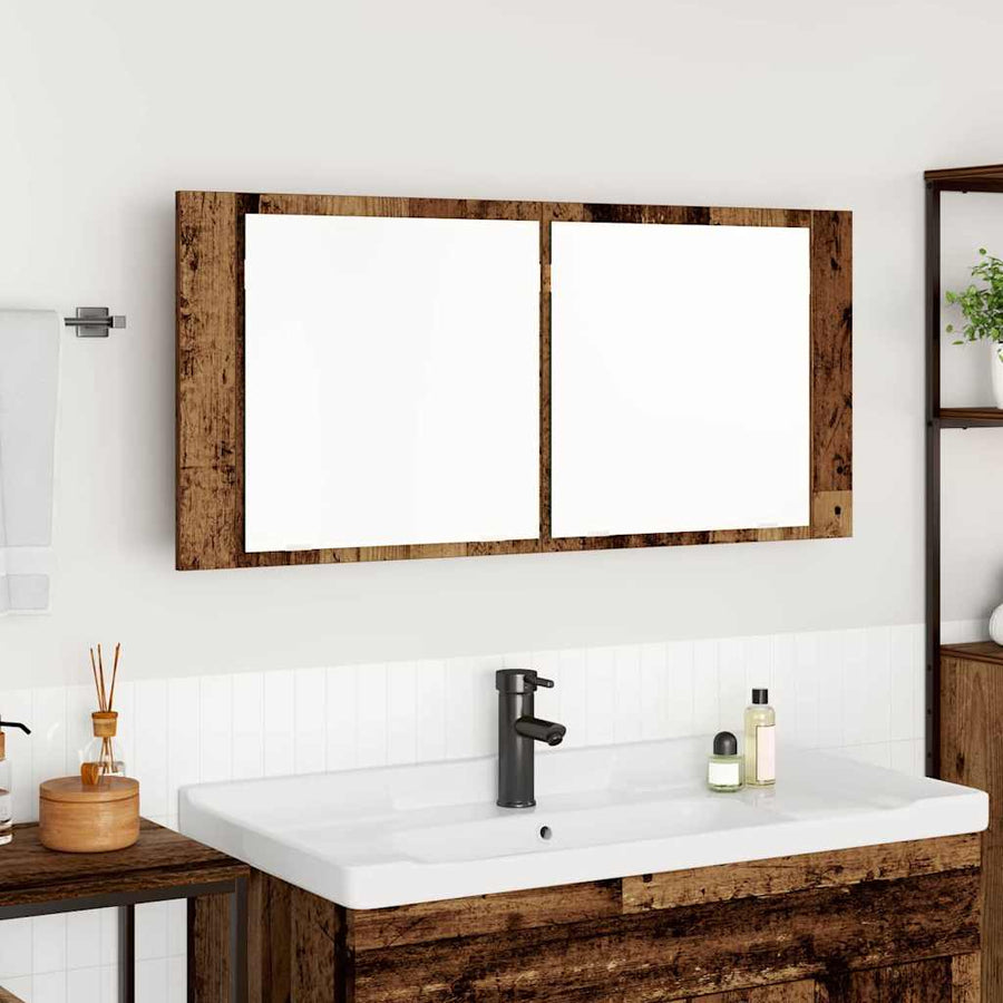 LED Spiegelkast met plank Oudhout 100 x 12 x 45 cm Bewerkt hout
