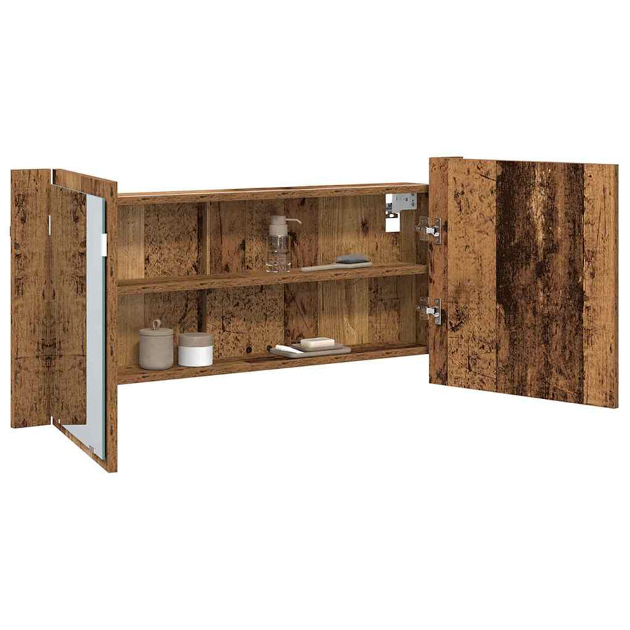 LED Spiegelkast met plank Oudhout 100 x 12 x 45 cm Bewerkt hout