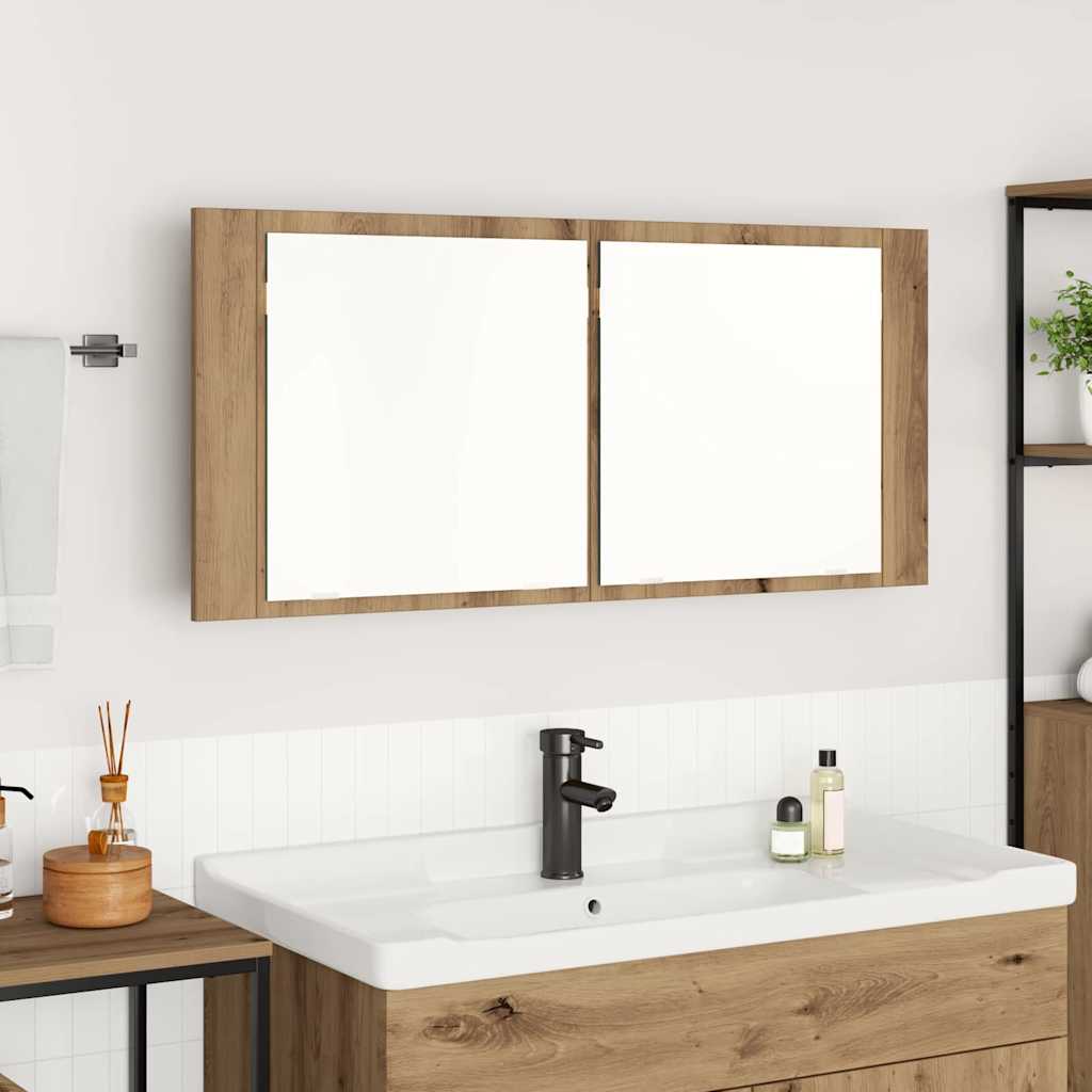 LED Spiegelkast Artisan Eiken 100 x 12 x 45 cm Bewerkt hout