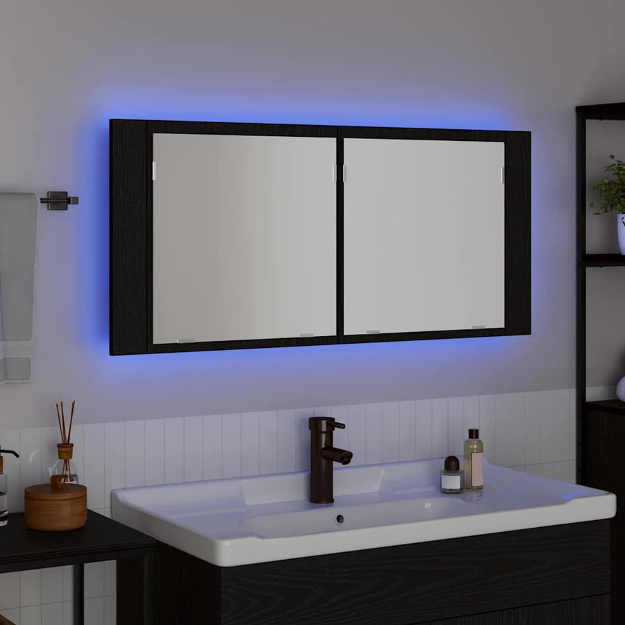 LED Spiegelkast Zwart Eiken 100 x 12 x 45 cm Bewerkt hout