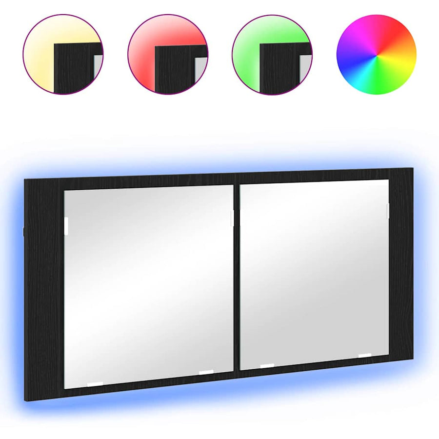 LED Spiegelkast Zwart Eiken 100 x 12 x 45 cm Bewerkt hout