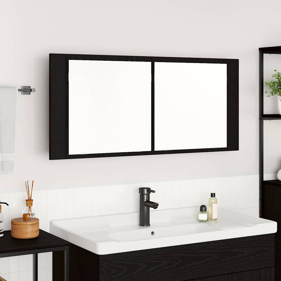 LED Spiegelkast Zwart Eiken 100 x 12 x 45 cm Bewerkt hout