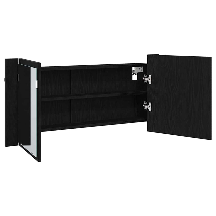LED Spiegelkast Zwart Eiken 100 x 12 x 45 cm Bewerkt hout