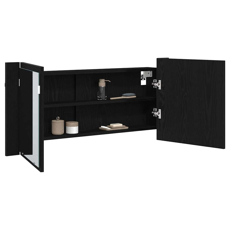 LED Spiegelkast Zwart Eiken 100 x 12 x 45 cm Bewerkt hout