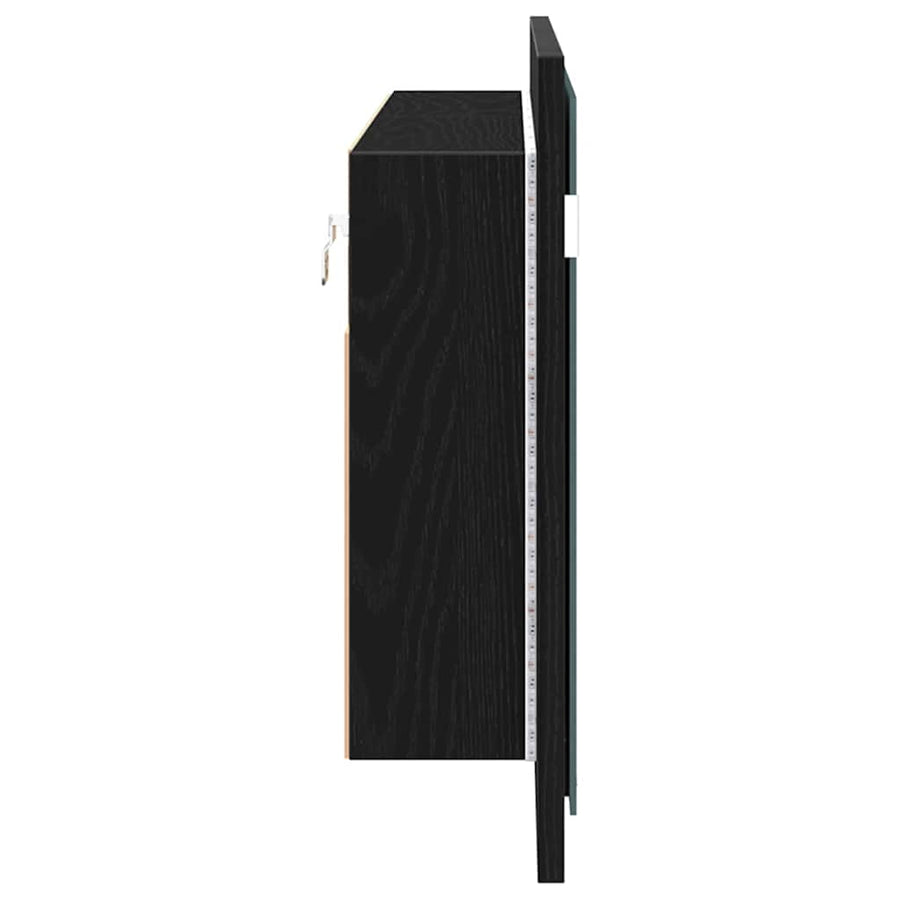 LED Spiegelkast Zwart Eiken 100 x 12 x 45 cm Bewerkt hout
