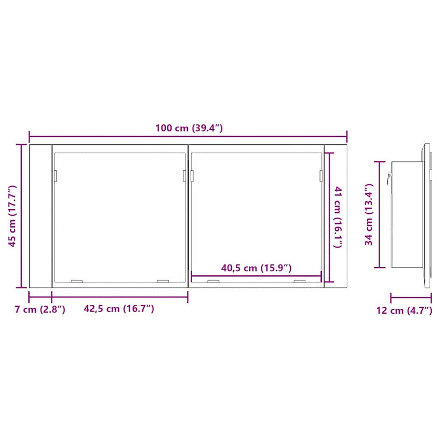 LED Spiegelkast Zwart Eiken 100 x 12 x 45 cm Bewerkt hout