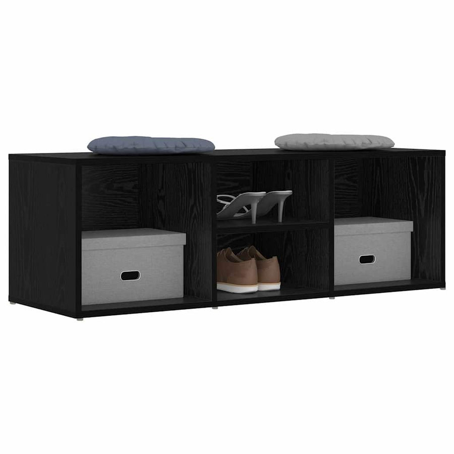 Schoenopbergbank Zwart eiken 102 x 35 x 35 cm Bewerkt hout