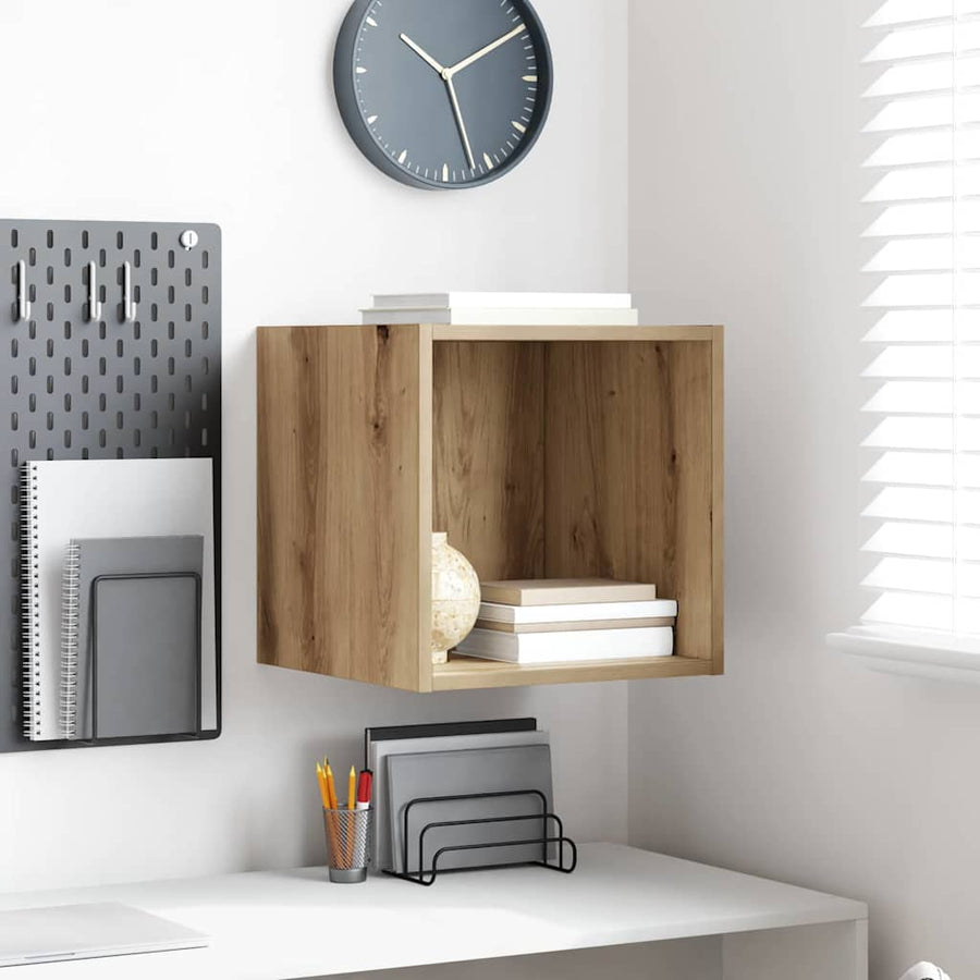 Wandkast artisanaal eikenkleurig 37 x 37 x 37 cm Bewerkt hout
