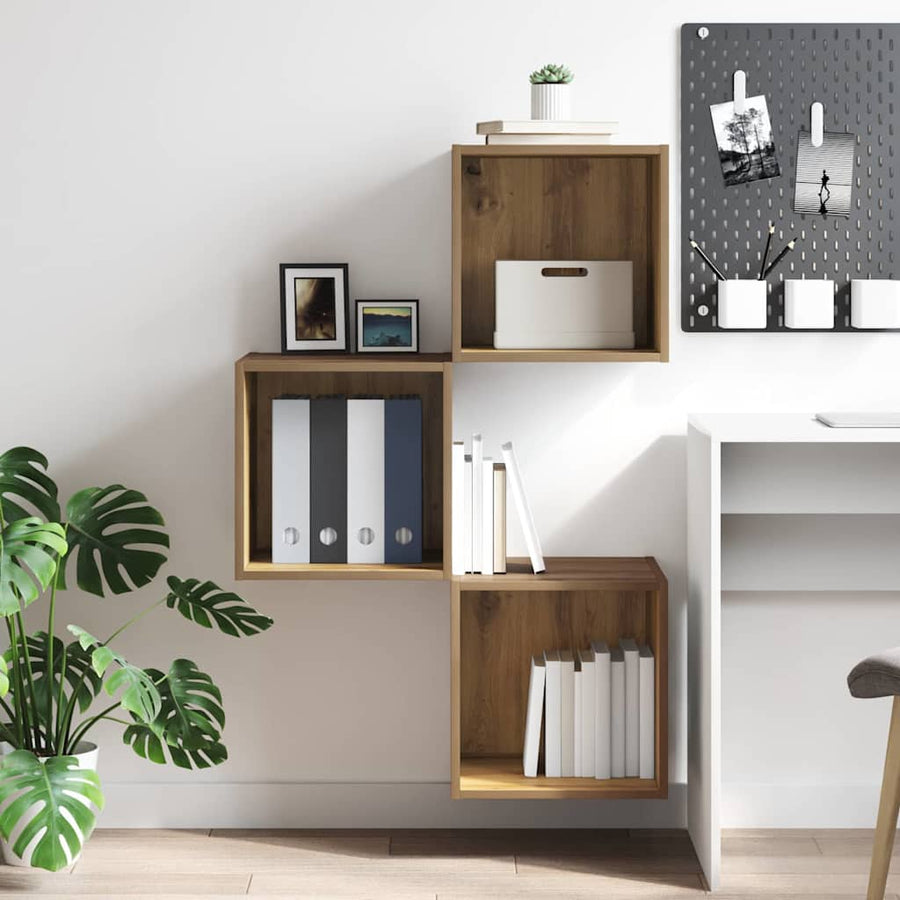 Wandkast artisanaal eikenkleurig 37 x 37 x 37 cm Bewerkt hout
