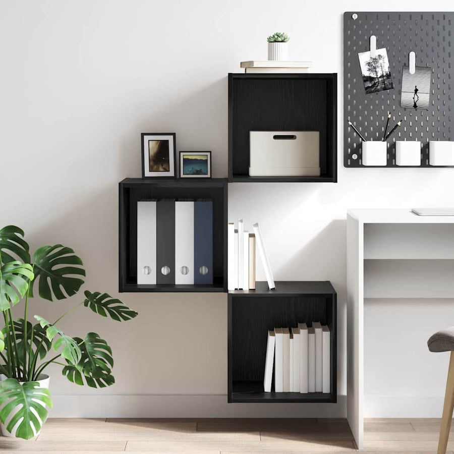 Wandkast met plank Zwart eiken 37 x 37 x 37 cm Bewerkt hout