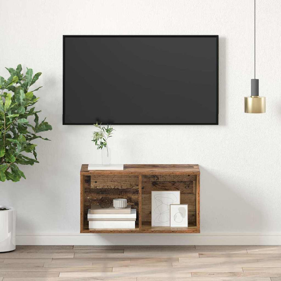 TV-kast met plank Wandgemonteerd met opslag Oud hout 37 x 37 x 72 cm Bewerkt hout