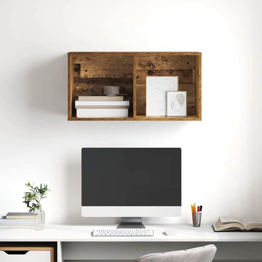 TV-kast met plank Wandgemonteerd met opslag Oud hout 37 x 37 x 72 cm Bewerkt hout