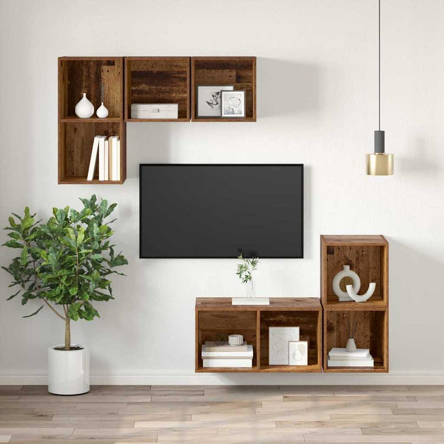 TV-kast met plank Wandgemonteerd met opslag Oud hout 37 x 37 x 72 cm Bewerkt hout