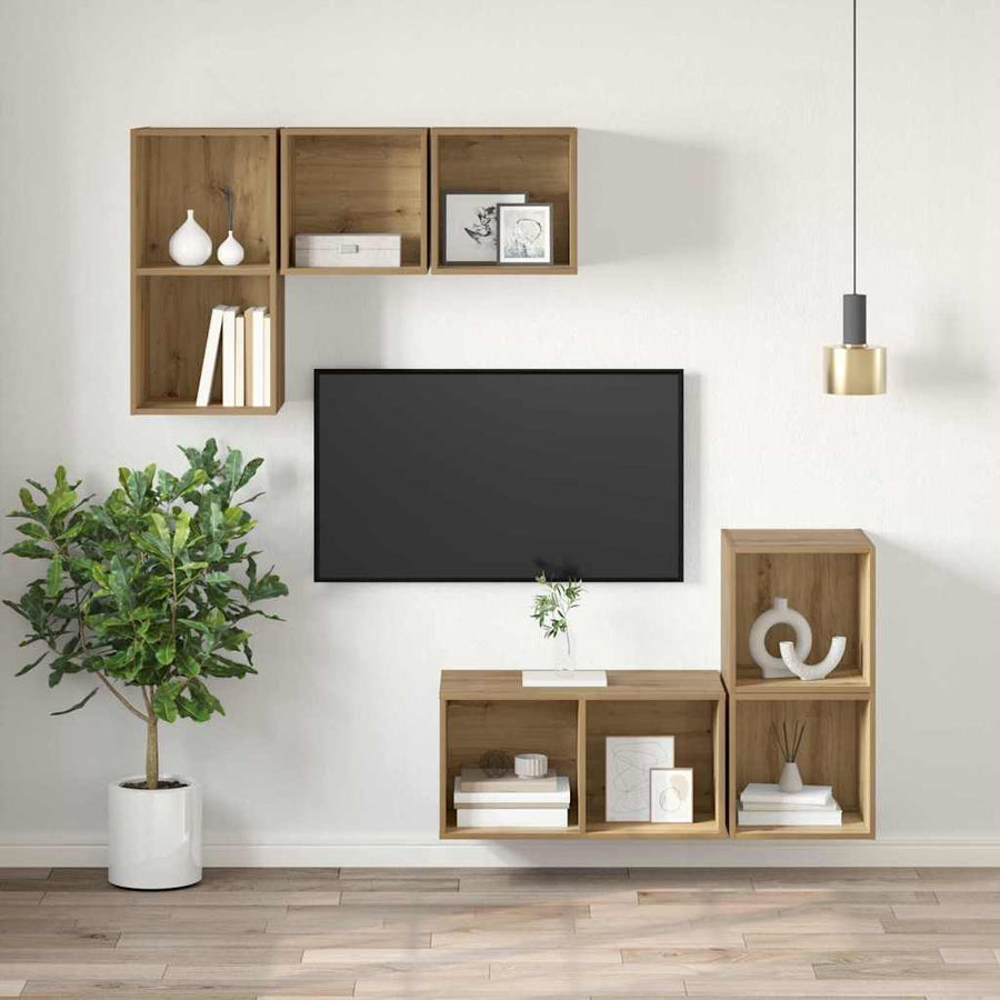 TV-kast artisanaal eikenkleurig 37 x 37 x 72 cm Bewerkt hout