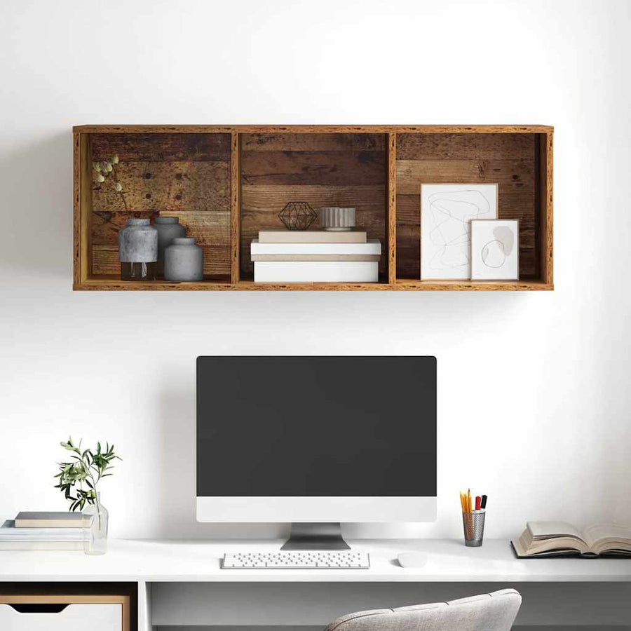 TV-kast met plank Wandgemonteerd met opslag Oud hout 37 x 37 x 107 cm Bewerkt hout