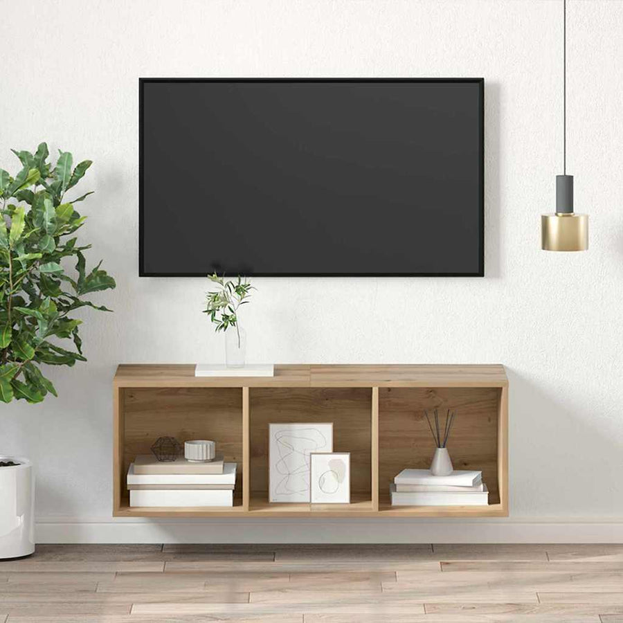 TV-kast artisanaal eikenkleurig 37 x 37 x 107 cm Bewerkt hout