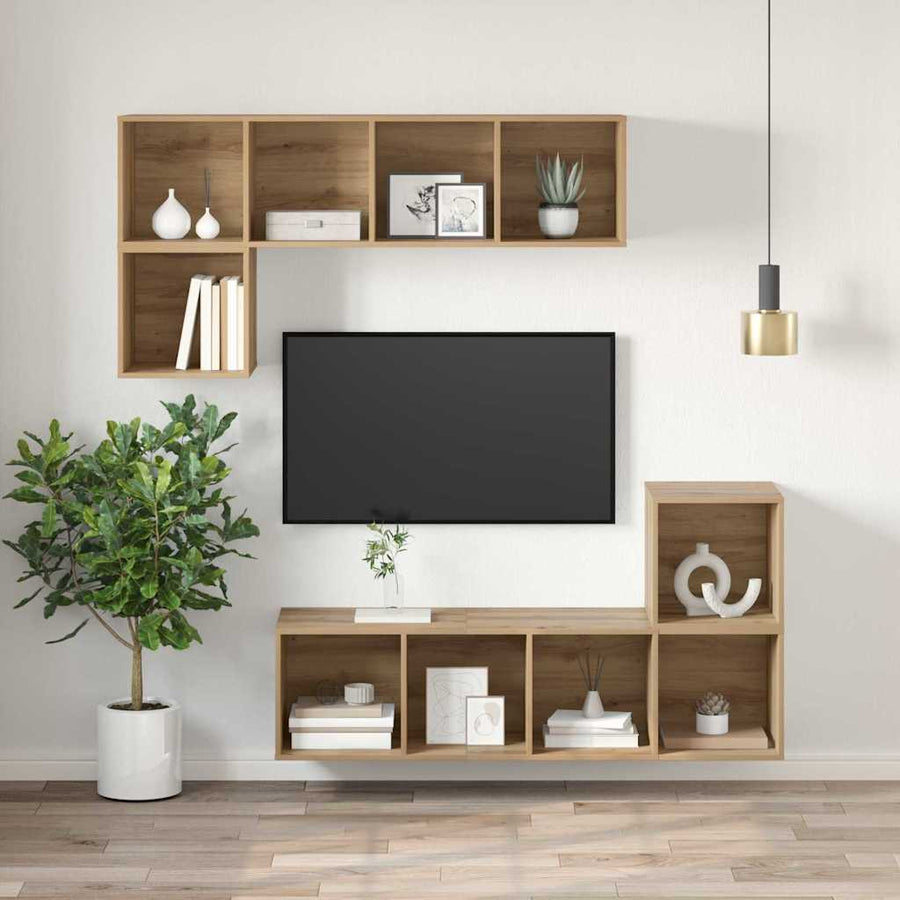 TV-kast artisanaal eikenkleurig 37 x 37 x 107 cm Bewerkt hout