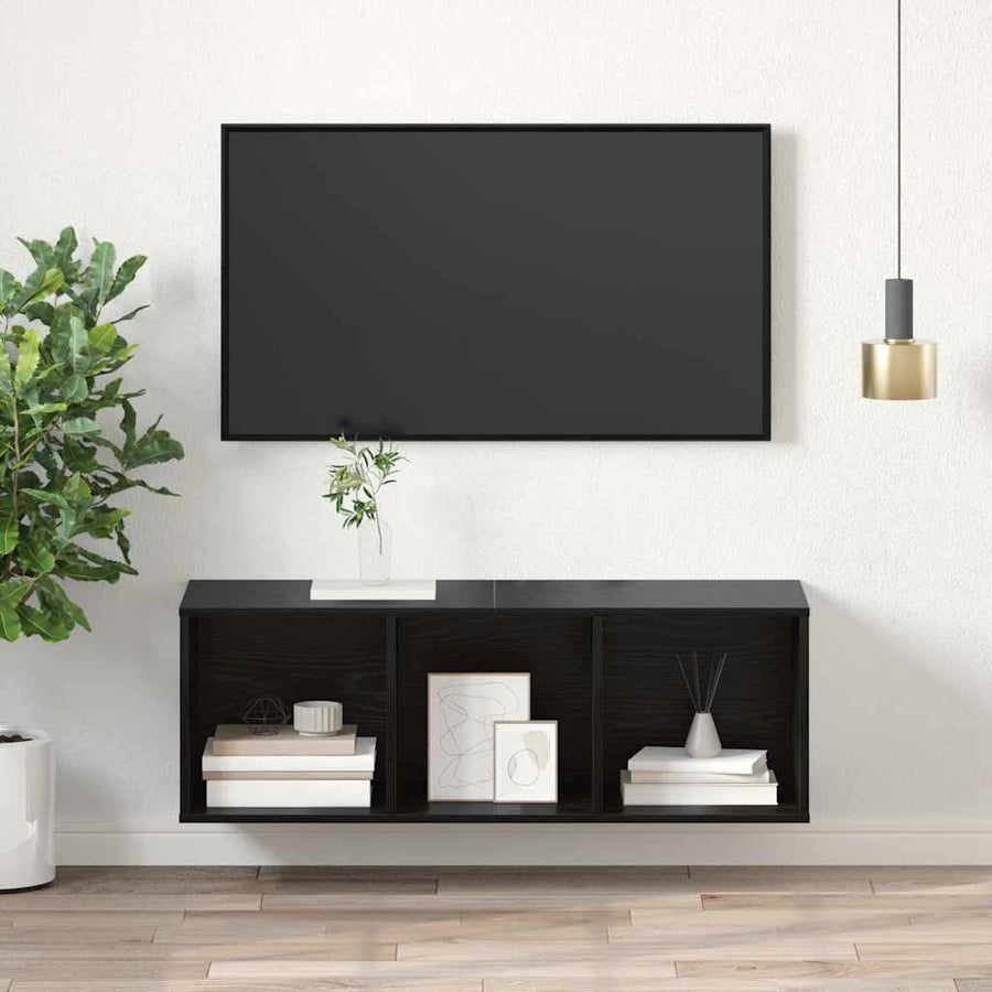 TV-kast met plank Zwart eiken 37 x 37 x 107 cm Bewerkt hout