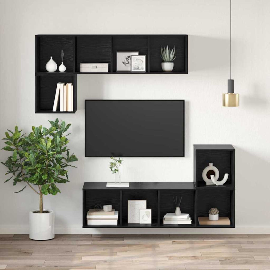 TV-kast met plank Zwart eiken 37 x 37 x 107 cm Bewerkt hout
