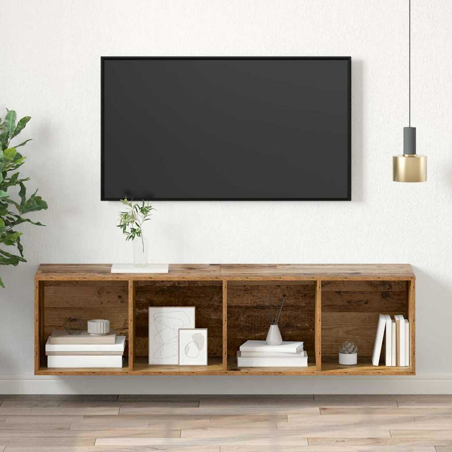 TV-kast met plank Wandgemonteerd met opslag Oud hout 37 x 37 x 142.5 cm Bewerkt hout