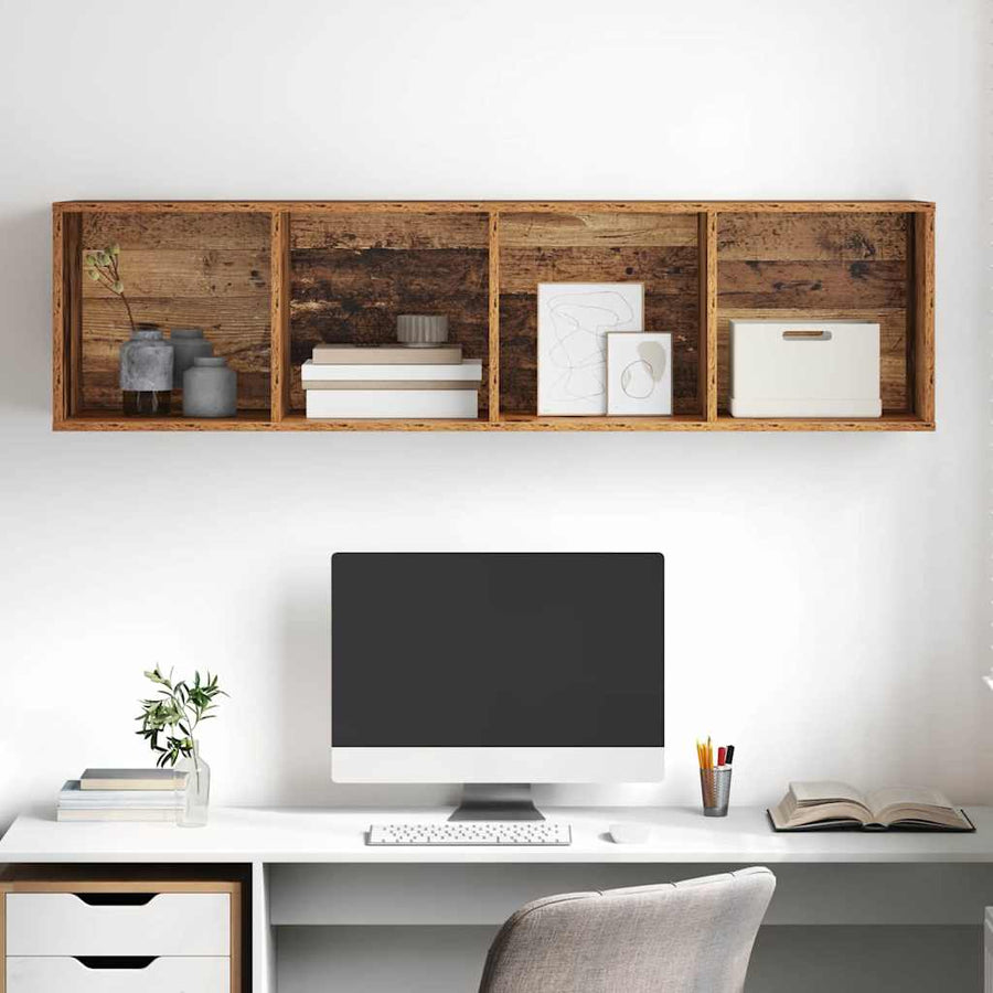 TV-kast met plank Wandgemonteerd met opslag Oud hout 37 x 37 x 142.5 cm Bewerkt hout