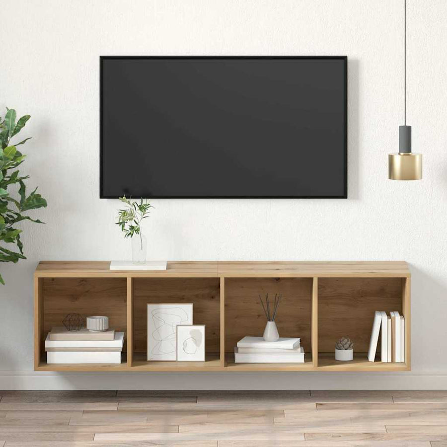 TV-kast artisanaal eikenkleurig 37 x 37 x 142.5 cm Bewerkt hout