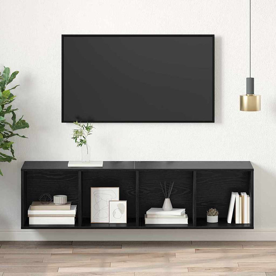 TV-kast met plank Zwart eiken 37 x 37 x 142.5 cm Bewerkt hout