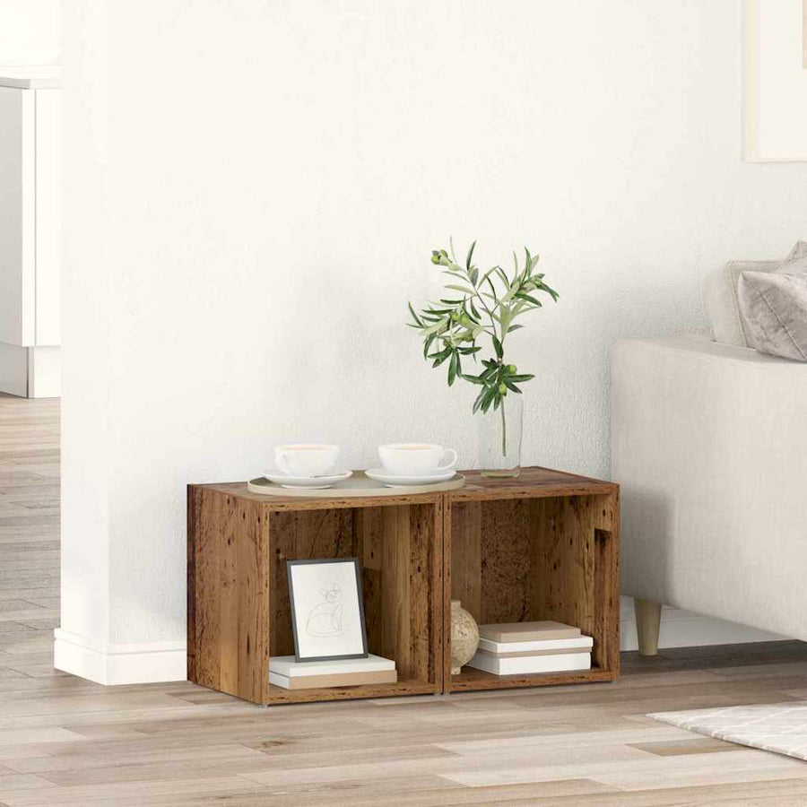 TV-kast met opslag 2 pcs Bruin 37 x 35 x 37 cm Bewerkt hout