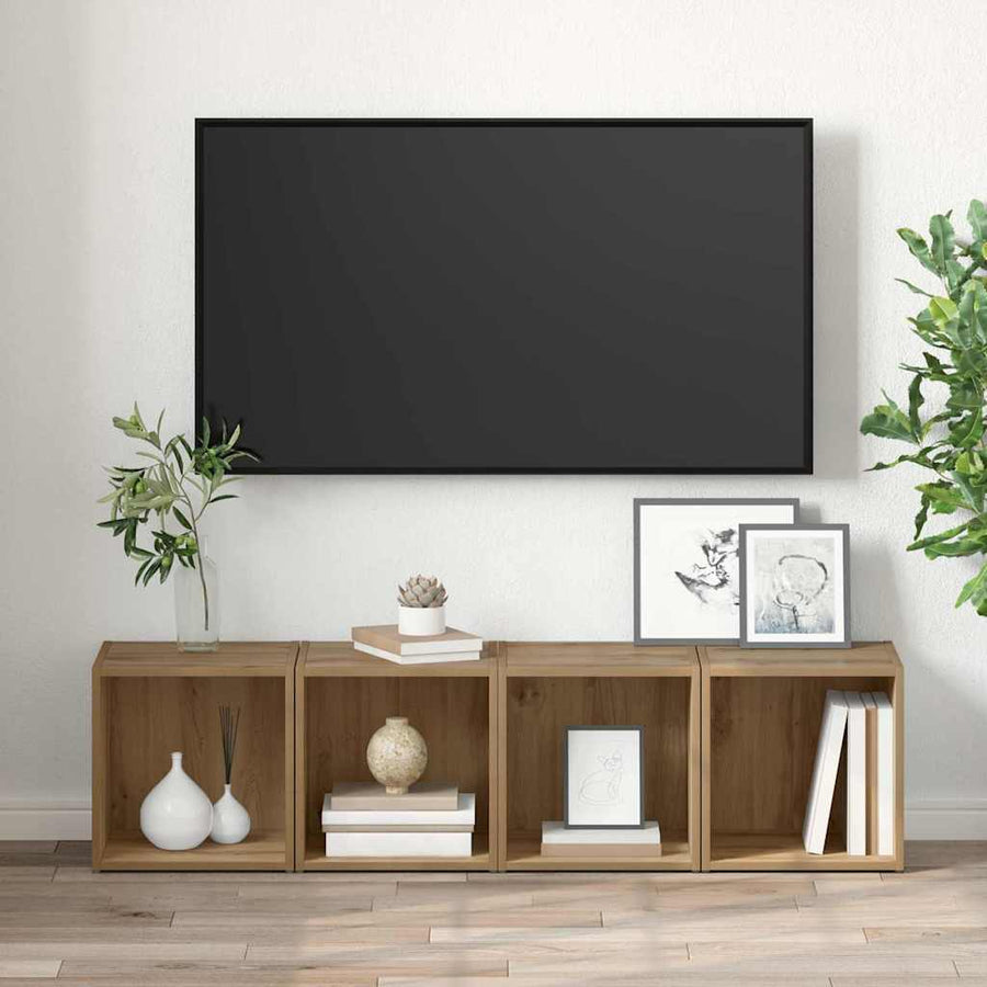 TV-kast met opslag 2 pcs Bruin 37 x 35 x 37 cm Bewerkt hout