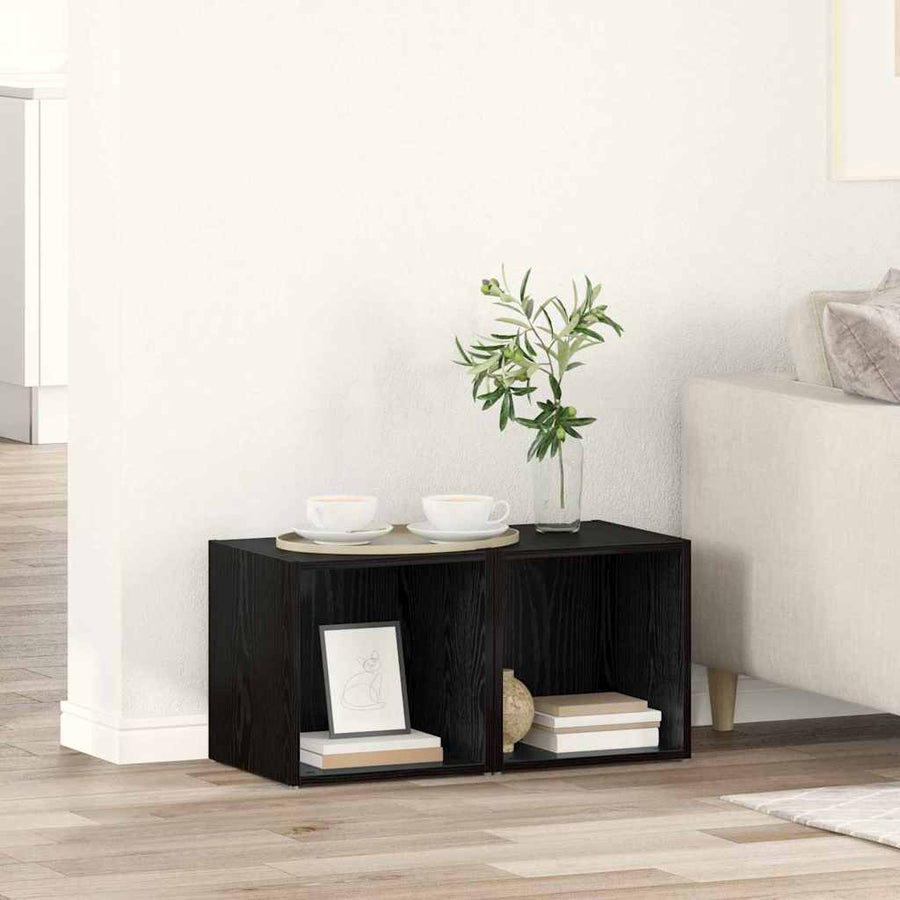 TV-kast met opslag 2 pcs Zwart 37 x 35 x 37 cm Bewerkt hout
