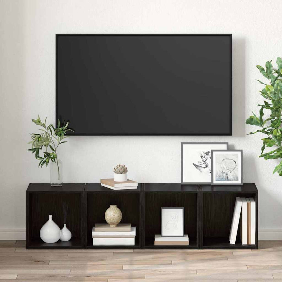 TV-kast met opslag 2 pcs Zwart 37 x 35 x 37 cm Bewerkt hout