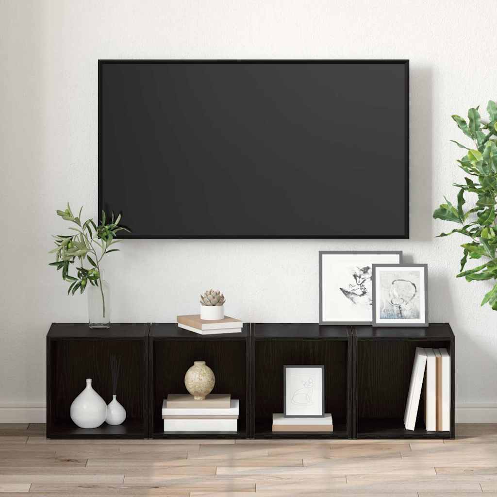 TV-kasten - set van 4, Zwart Eiken, 37x35x37 cm, Gelaagd Hout