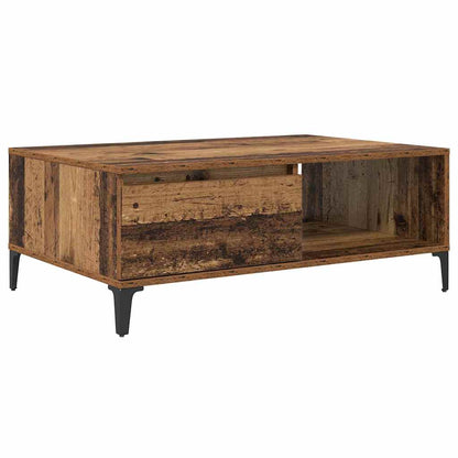 Salontafel met plank met opslag met de deur Oud hout 90 x 60 x 35 cm Bewerkt hout