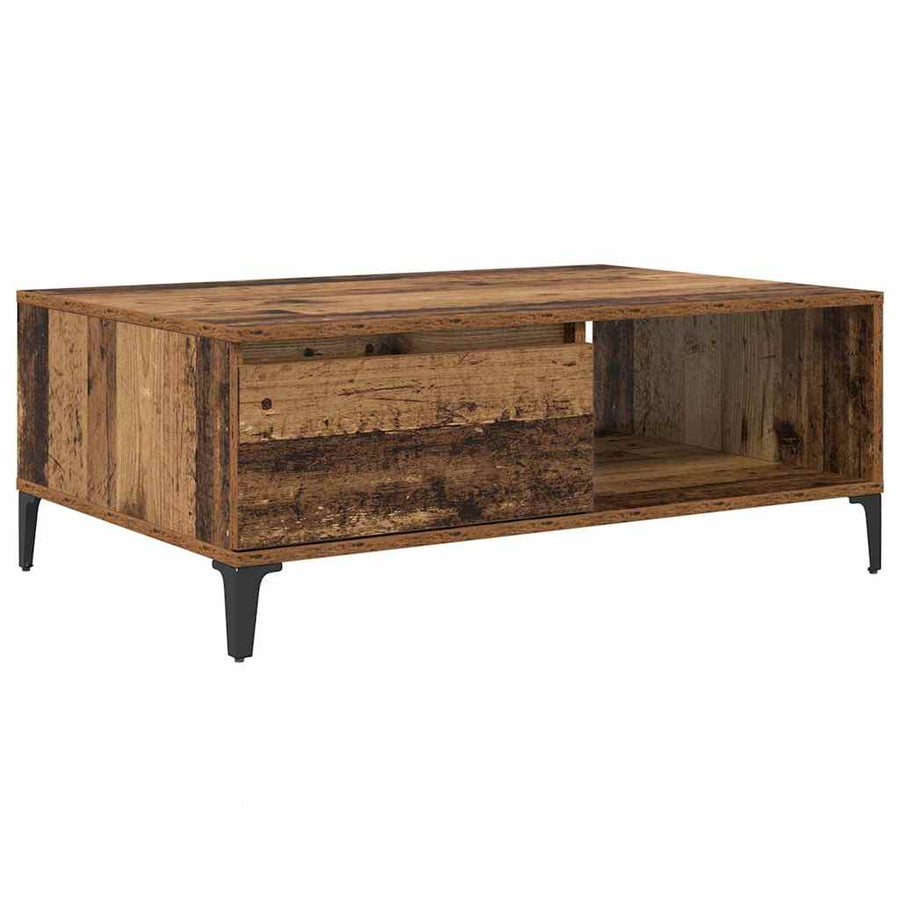 Salontafel met plank met opslag met de deur Oud hout 90 x 60 x 35 cm Bewerkt hout