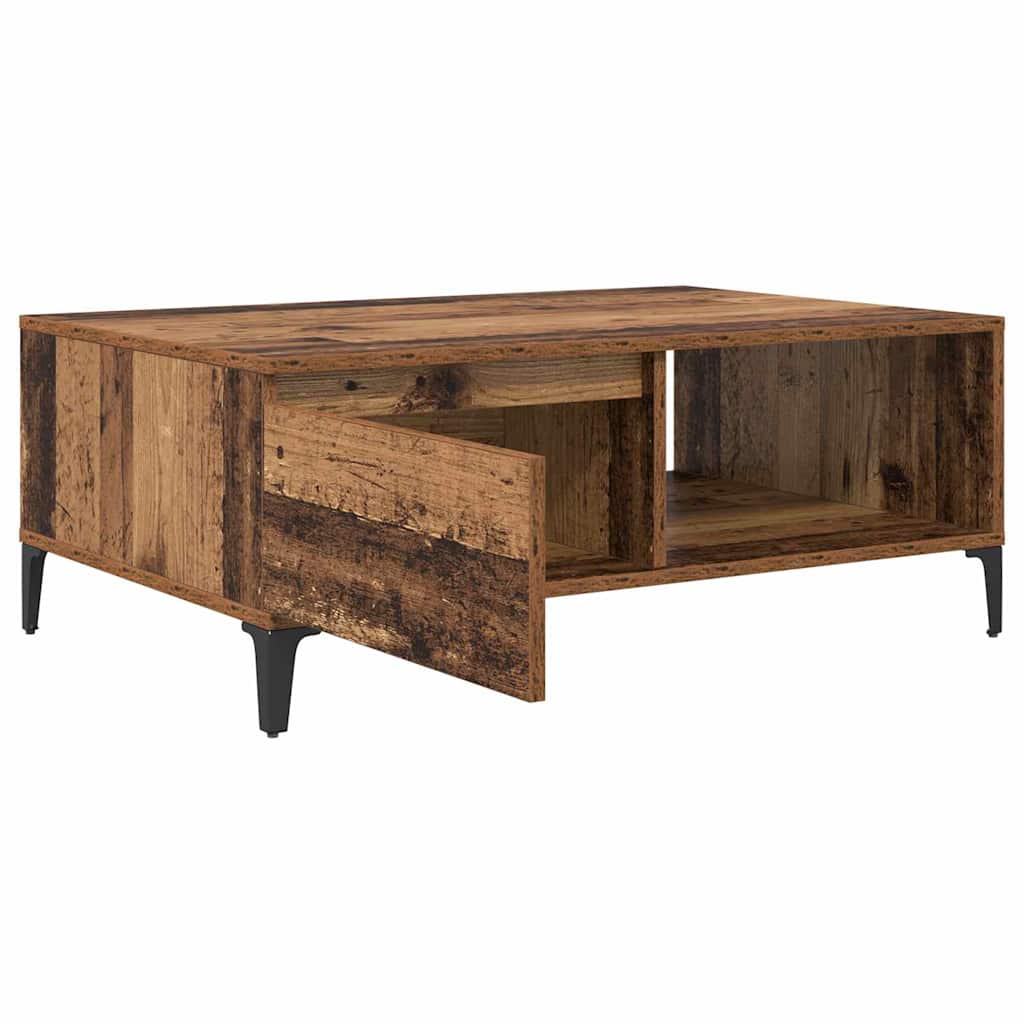 Salontafel met plank met opslag met de deur Oud hout 90 x 60 x 35 cm Bewerkt hout