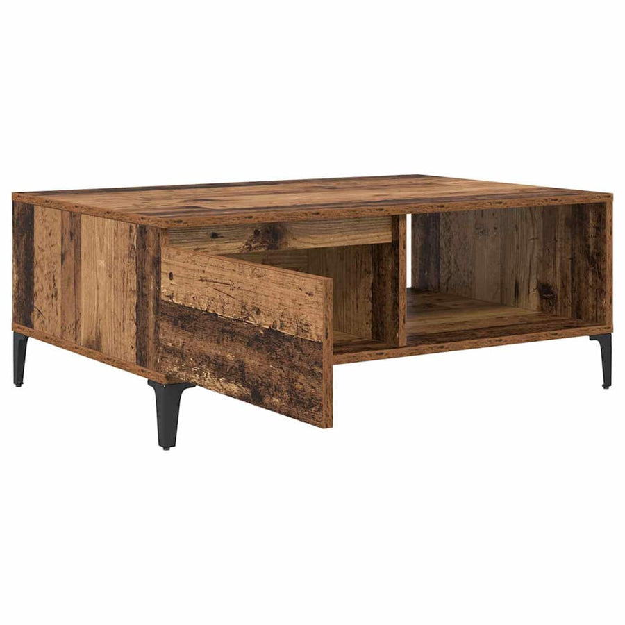 Salontafel met plank met opslag met de deur Oud hout 90 x 60 x 35 cm Bewerkt hout