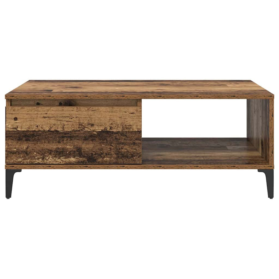 Salontafel met plank met opslag met de deur Oud hout 90 x 60 x 35 cm Bewerkt hout